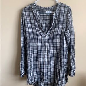Half Buttoned Plaid Tunic Tee